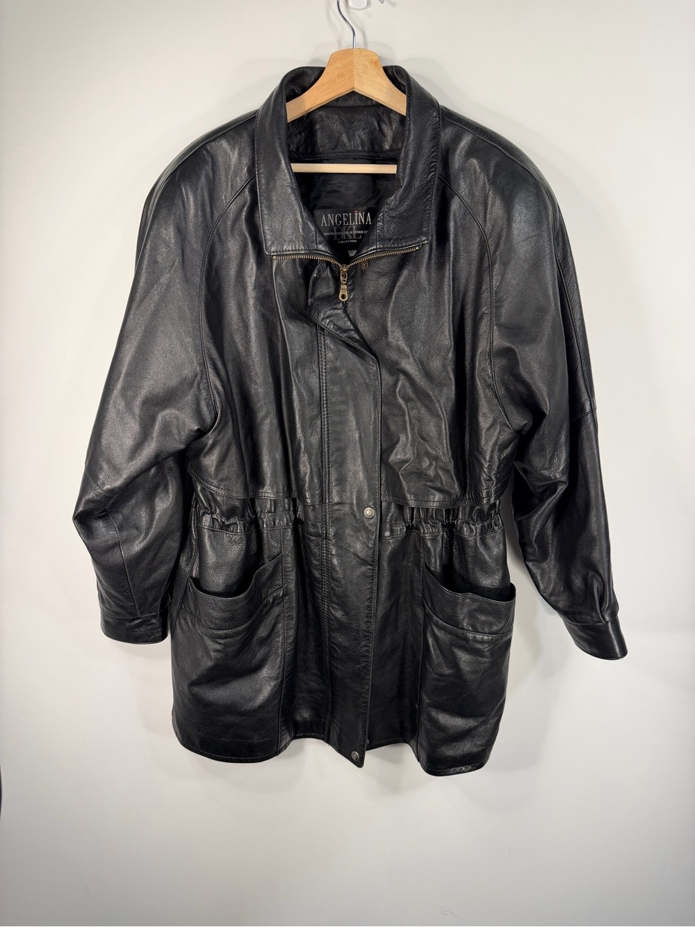 Angelina Black Leather Jacket with Front Pockets